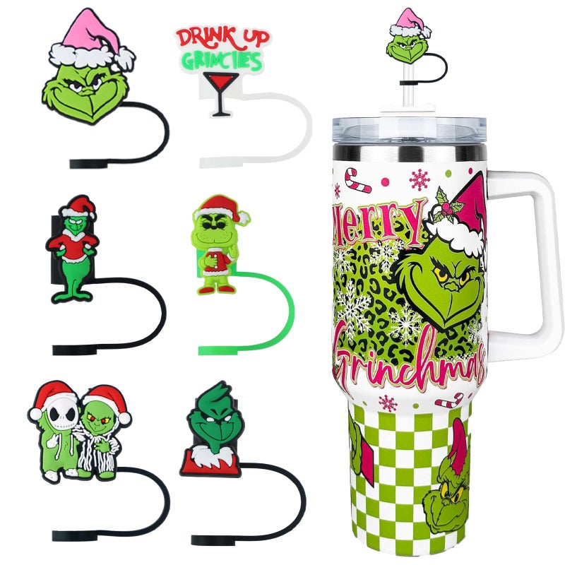 ZERCEJC 6 PCS Christmas Straw Cover Cap for Stanley Cupï¼ŒXmas Straw Toppers Compatible with Stanley 30&40 Oz Tumblerï¼ŒReusable Silicone Straw Tips Lids for Stanley Cup Accessories - Image 1
