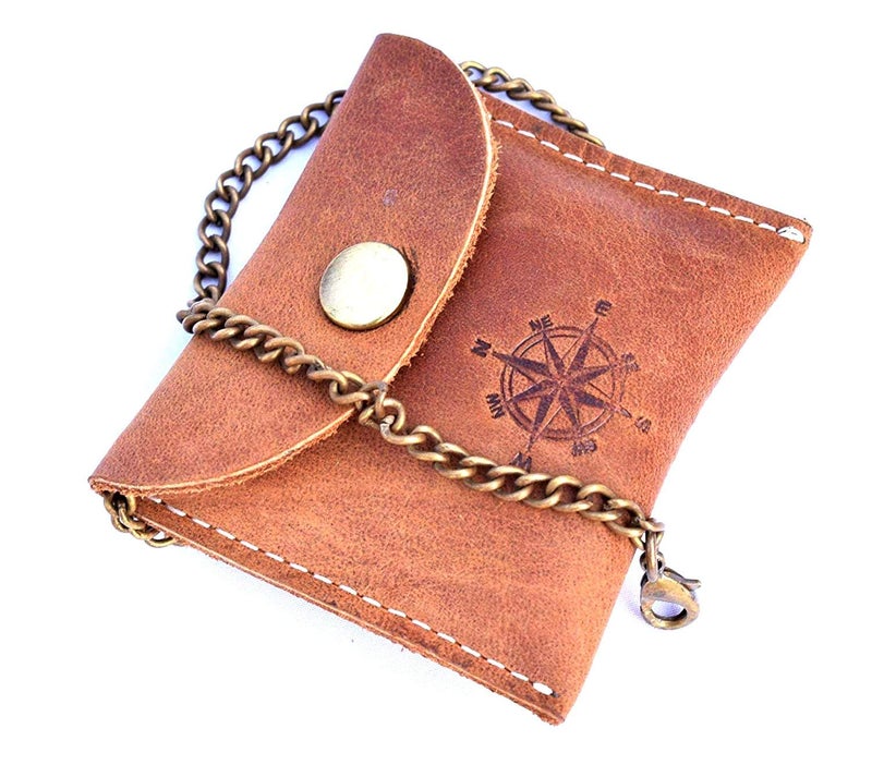 THOR INSTRUMENTS Handmade Nautical Brass Push Open Compass On Chain with Leather Case Pocket Compass Gift Compass Rustic Vintage Home Decor Gifts - Image 5