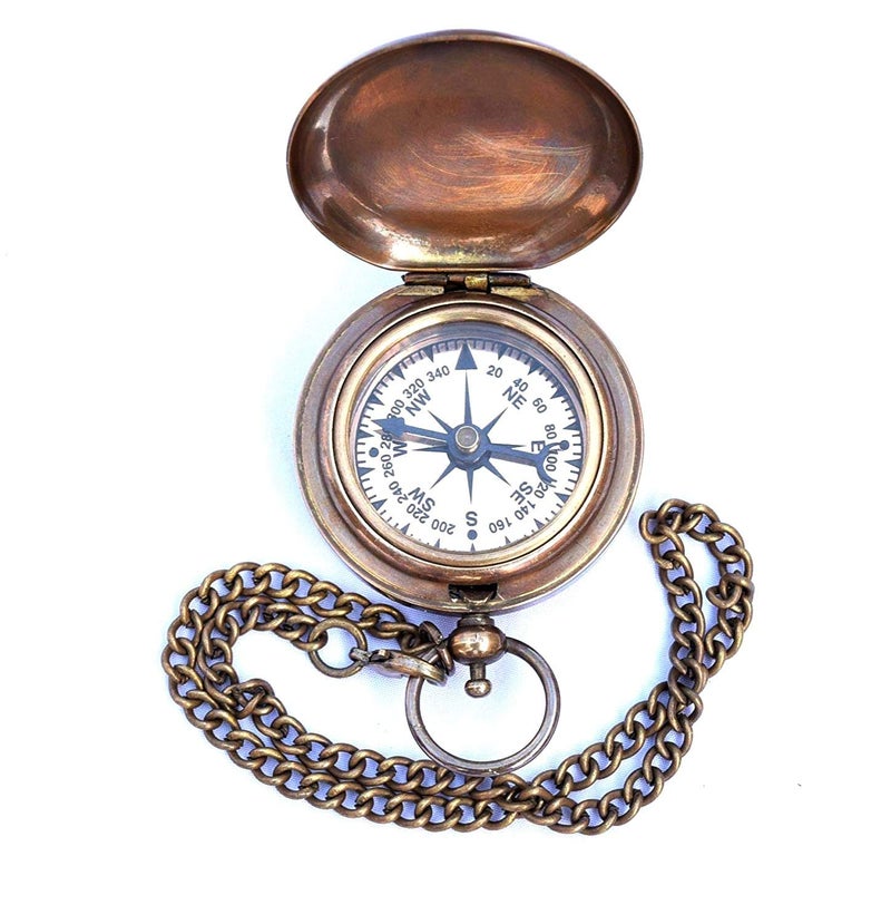 THOR INSTRUMENTS Handmade Nautical Brass Push Open Compass On Chain with Leather Case Pocket Compass Gift Compass Rustic Vintage Home Decor Gifts - Image 3
