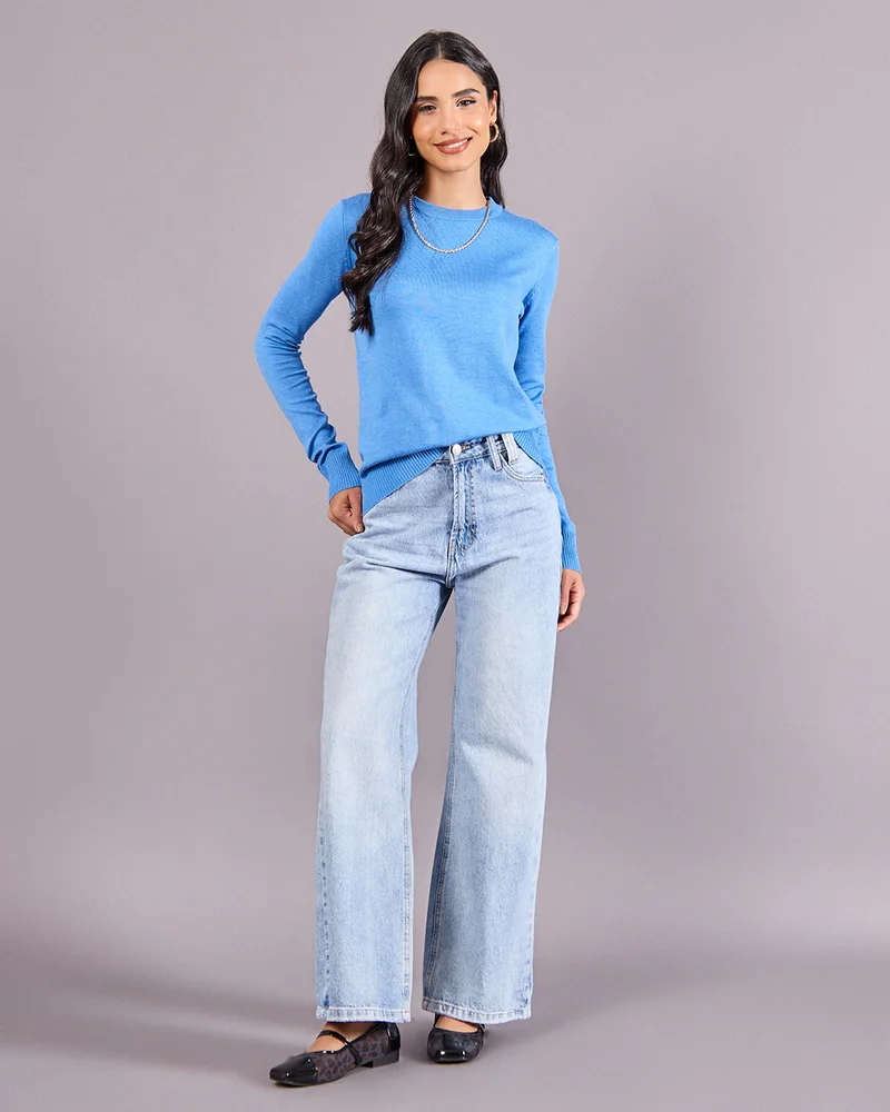 Redtag Women Blue Plain Pullover