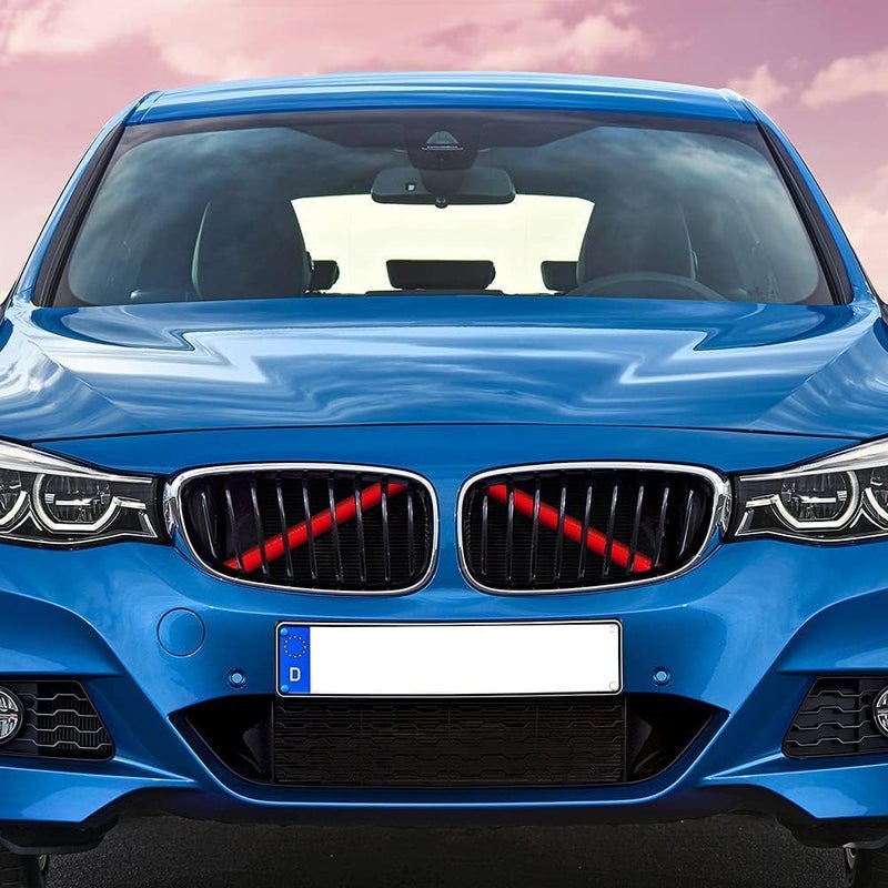 قطعتان من شرائط زخرفة شبكة المبرد لسيارات BMW، غطاء شرائط زخرفة الشبكة الأمامية متوافق مع F20 F30 F21 F22 F23 F31 F32 F33 F34 F36 F40 F44، أحمر تصميم للاستخدام طويل الأمد - Image 2