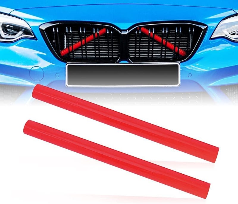 قطعتان من شرائط زخرفة شبكة المبرد لسيارات BMW، غطاء شرائط زخرفة الشبكة الأمامية متوافق مع F20 F30 F21 F22 F23 F31 F32 F33 F34 F36 F40 F44، أحمر تصميم للاستخدام طويل الأمد - Image 1