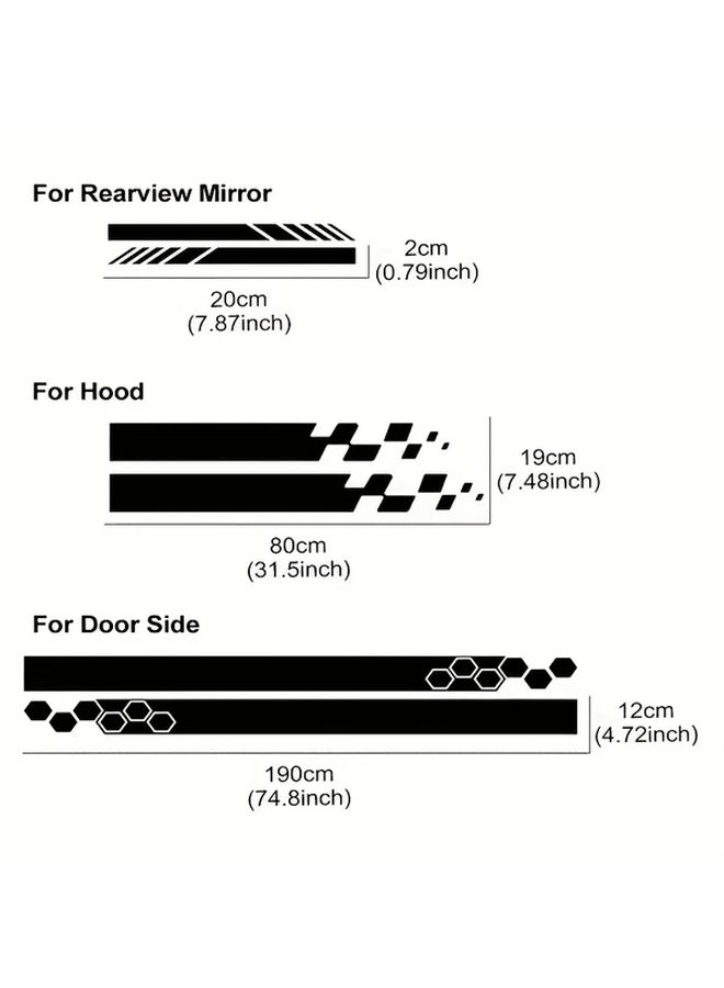 6pcs Black Car Hood Stickers Self Adhesive Geometric Racing Stripes - Image 2