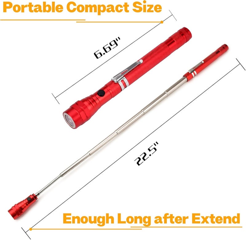 KUCHEY Magnetic Flashlight Pickup Tool Dad Gifts Cool Magnet Telescoping Gadgets with LED Gifts for Mens Husband Him Red - Image 4