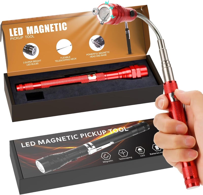 KUCHEY Magnetic Flashlight Pickup Tool Dad Gifts Cool Magnet Telescoping Gadgets with LED Gifts for Mens Husband Him Red - Image 1