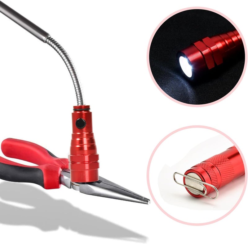 KUCHEY Magnetic Flashlight Pickup Tool Dad Gifts Cool Magnet Telescoping Gadgets with LED Gifts for Mens Husband Him Red - Image 2