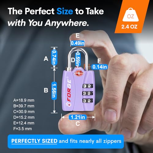 Forge Luggage Locks TSA Approved 4 Pack Purple, Small Combination Lock with Zinc Alloy Body, Open Alert, Easy Read Dials, for Travel Suitcase, Bag, Backpack, Lockers. - Image 5