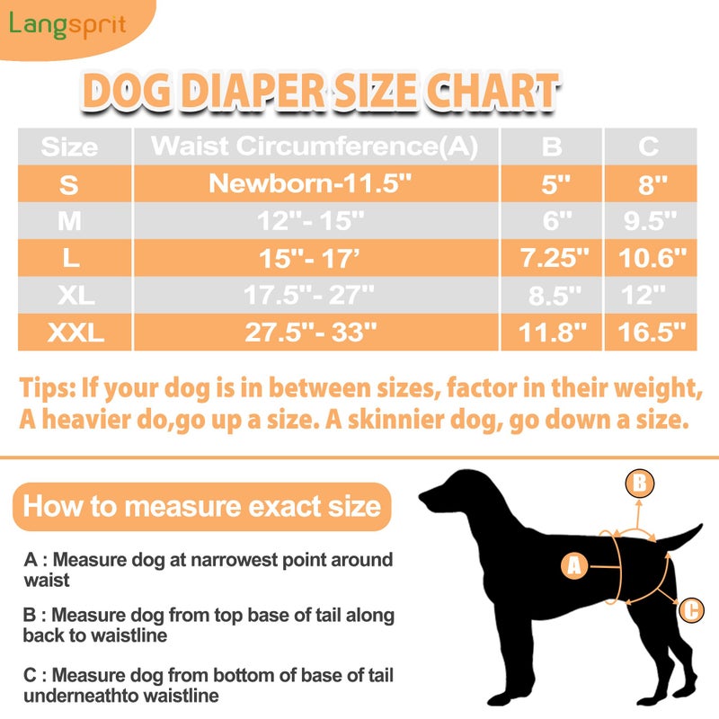 Langsprit Washable Female Dog Diapers (3 Pack) - No Leak Reusable Diapers for Doggy Female in Period - Highly Absorbent Dog Heat Panties with Adjustable Snaps Black L Size - Image 2