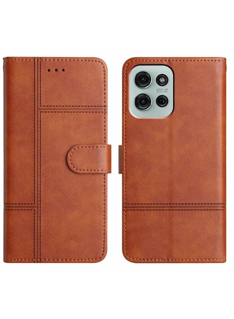 For Motorola Moto G75 Cowhide Texture Stitching Leather Phone Case(Brown)