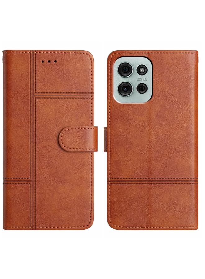 Zaboon For Motorola Moto G75 Cowhide Texture Stitching Leather Phone Case(Brown)