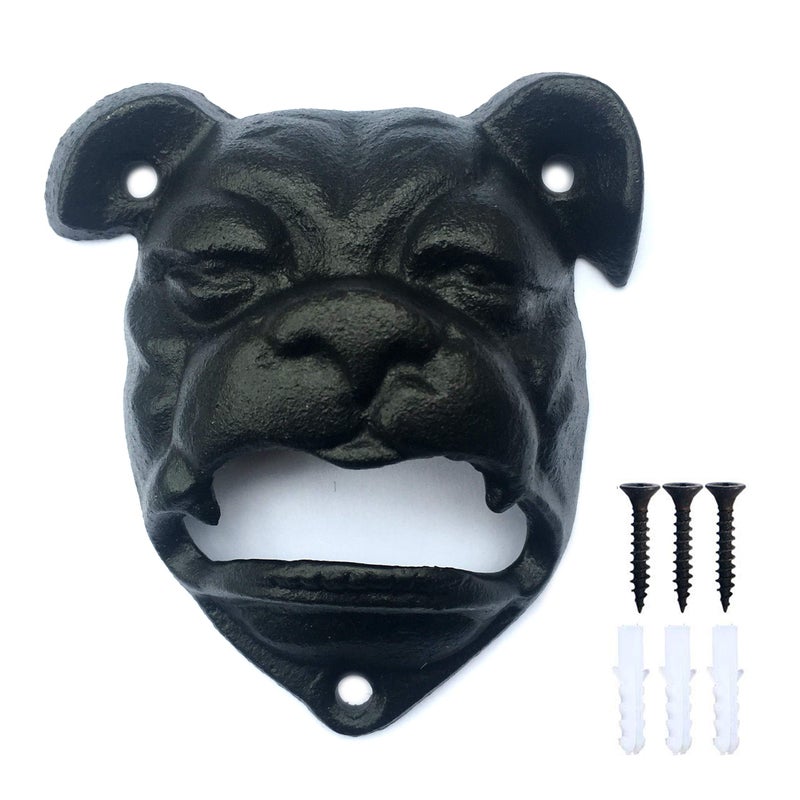 فتاحة زجاجات MGTECH على شكل كلب بولدوغ مثبتة على الحائط من الحديد الزهر الريفي