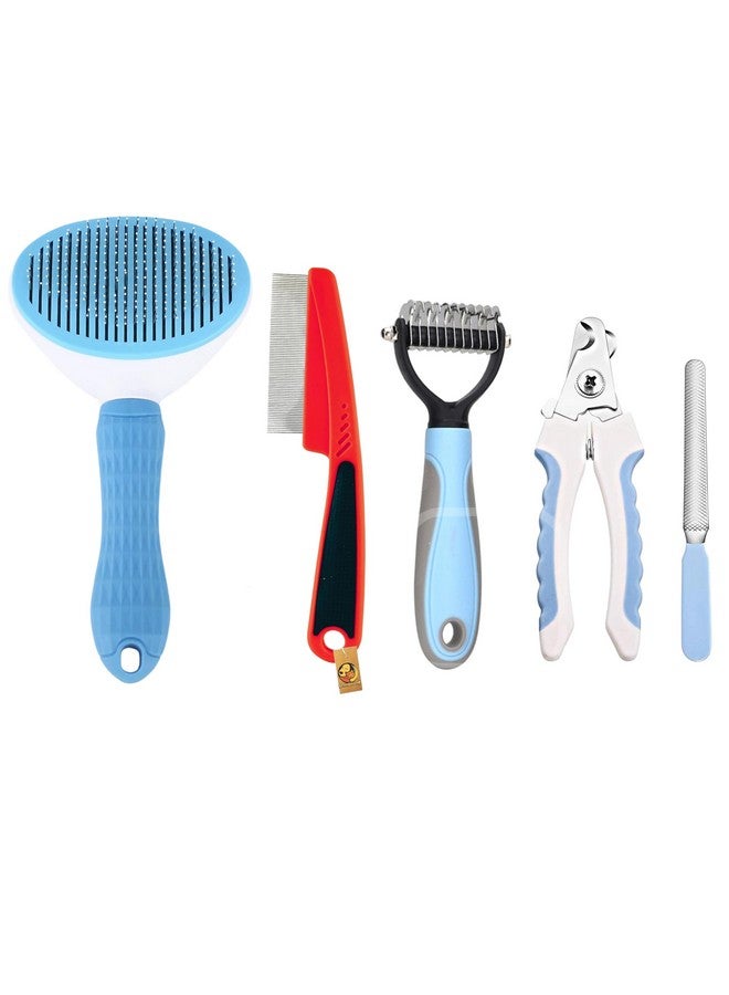 Pet 4-In-1 Grooming Combo Of Flea Comb, Nail Clipper, Oval Slicker, Rake Comb (Small) | Suitable For Dogs, Puppies, Cats, And Other Small Animal (Pet Grooming Combo) - Image 1