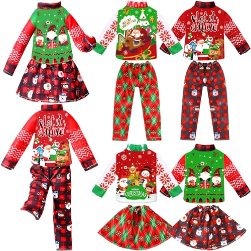 Newcotte 8 Pieces Christmas Accessories Clothes Doll Costume Santa Gingerbread Snowflake Christmas Tree Doll Clothes Holiday Outfits for Christmas Party DecorationsSnowflake - Image 1