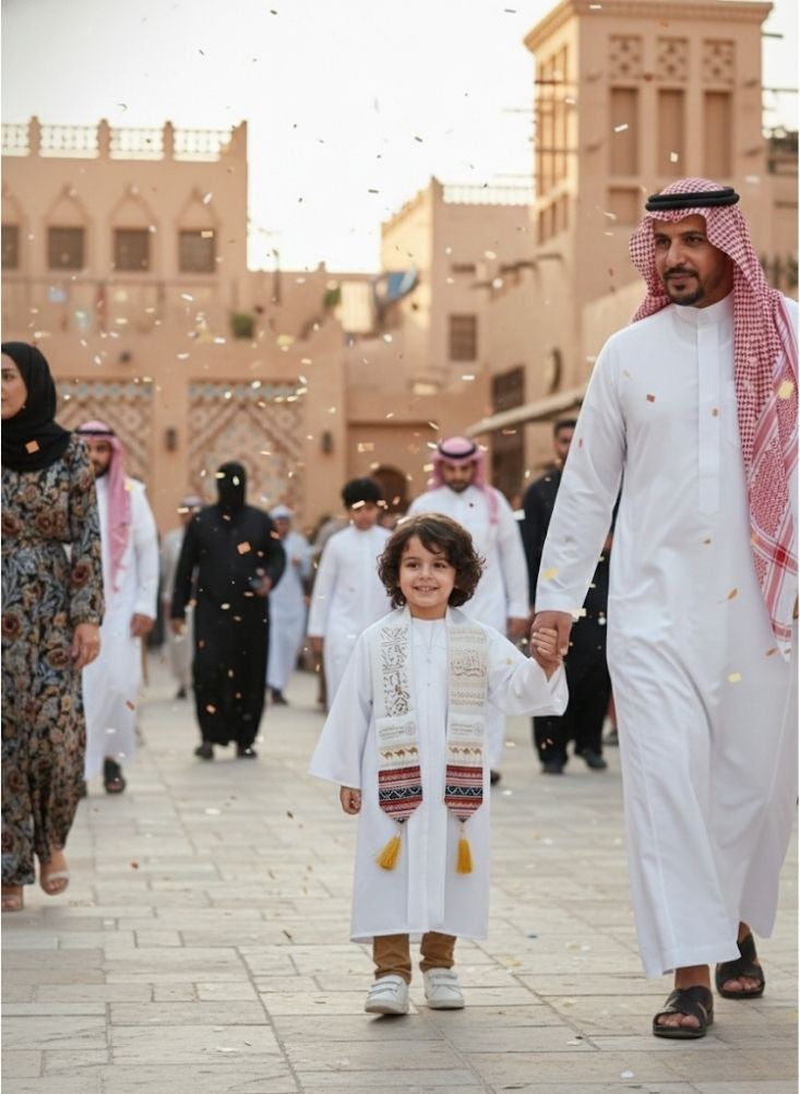 Premium Saudi Founding Day Traditional Kids Outfit with Heritage Scarf – National Celebration Look - Image 3