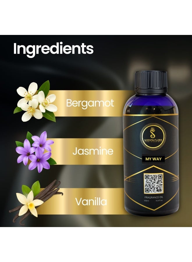 Scenta Flora My Way Aromatherapy Diffuser Oil 500ml | Large Bottle | Bergamot, Orange Blossom, Tuberose, Cedar, Vanilla & White Musk | Long-Lasting Relaxing Essential Oil Blend - Image 3