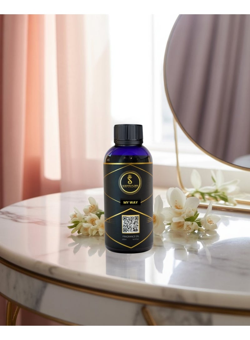 Scenta Flora My Way Aromatherapy Diffuser Oil 500ml | Large Bottle | Bergamot, Orange Blossom, Tuberose, Cedar, Vanilla & White Musk | Long-Lasting Relaxing Essential Oil Blend - Image 4