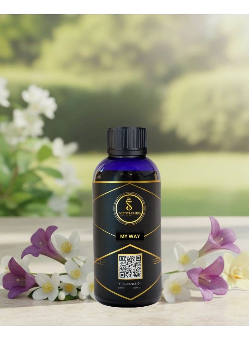 Scenta Flora My Way Aromatherapy Diffuser Oil 500ml | Large Bottle | Bergamot, Orange Blossom, Tuberose, Cedar, Vanilla & White Musk | Long-Lasting Relaxing Essential Oil Blend - Image 2