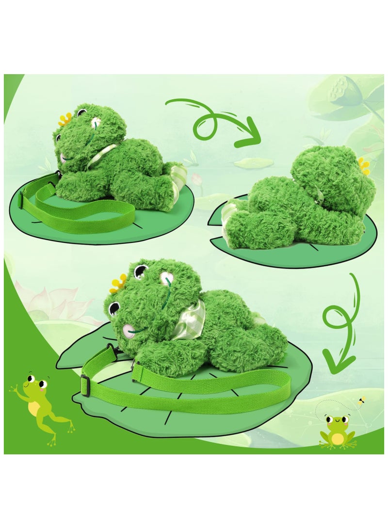 SOLARAE Frog Stuffed Animal Bag with Straps, Frog Plush Toy, 11Inch Stuffed Frog Toy with Pocket, Cute Fluffy Frog Doll Plush, Soft Kawaii Stuffed Animal, for Kids Girls Boys Adults Valentines Birthdays Gift - Image 2