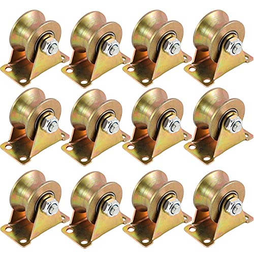 ZOENHOU 12 PCS 2 Inch 660 LB 45# Steel U Groove Wheel Pulley, Sliding Gate Rollers with Bracket, Heavy Duty Rigid Caster for Inverted Track, Rolling Gate Hardware, Industrial Machines, Wire Rope Rail - Image 1