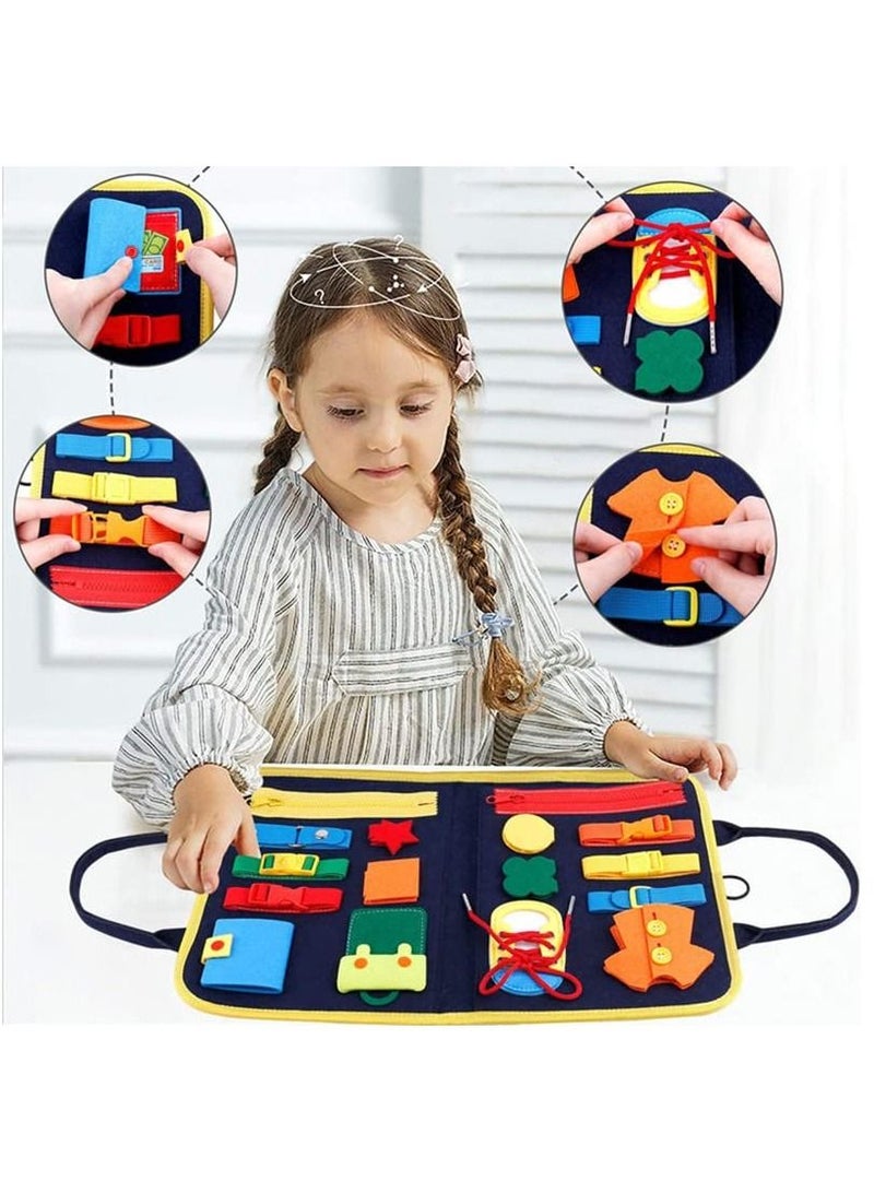 Toddlers Busy Board Montessori Busy Board Sensory Toys Basic Skills Board Early Educational Learning Toy Felt Activity Board for 1 2 3 4 5 Year Old Toddlers Kids  - Image 4