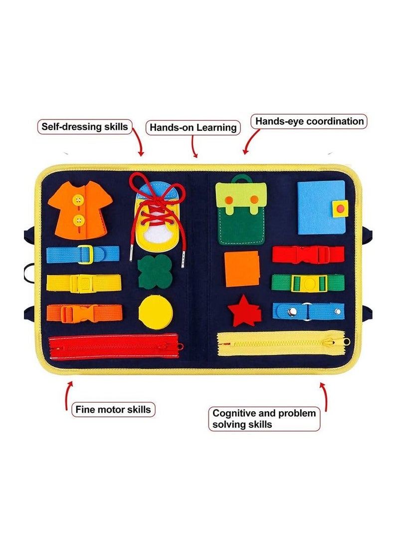 Toddlers Busy Board Montessori Busy Board Sensory Toys Basic Skills Board Early Educational Learning Toy Felt Activity Board for 1 2 3 4 5 Year Old Toddlers Kids  - Image 3