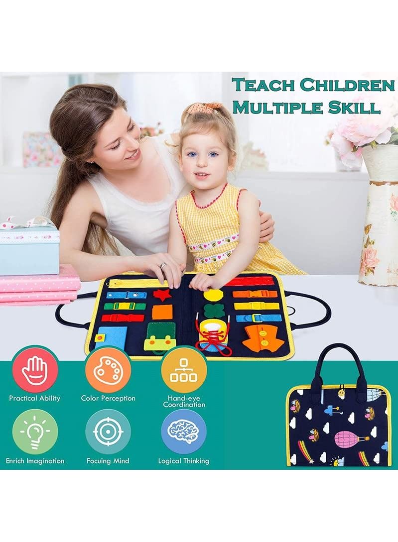 Toddlers Busy Board Montessori Busy Board Sensory Toys Basic Skills Board Early Educational Learning Toy Felt Activity Board for 1 2 3 4 5 Year Old Toddlers Kids  - Image 5