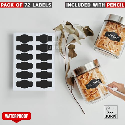 JUKR Black Vinyl (72 PCS) Multipurpose Waterproof Chalkboard Stickers for Kitchen Spice Masala Herbal Jars Storage Containers Bottles, Bathroom Makeup Items Pantry Labels with White Pencil for Home - Image 5