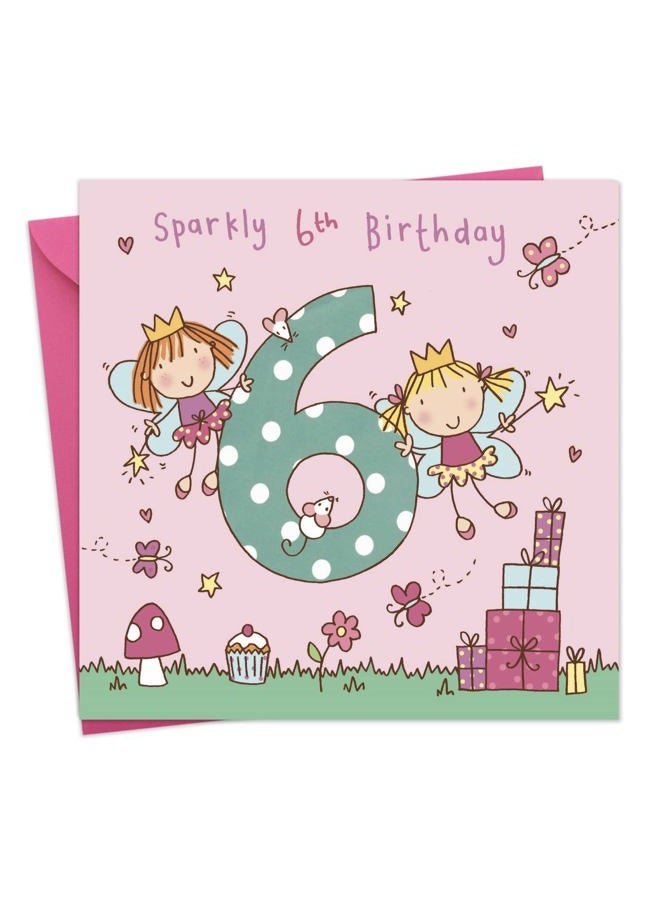 Twizler 6th Birthday Card for Girl with Fairy Princess - Six Year Old - Age 6 - Childrens Birthday Card - Girls Birthday Card - Happy Birthday Card - Image 1