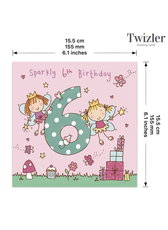 Twizler 6th Birthday Card for Girl with Fairy Princess - Six Year Old - Age 6 - Childrens Birthday Card - Girls Birthday Card - Happy Birthday Card - Image 3