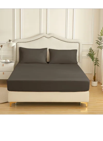 Donetella Bedding Fitted Sheet - Fits 180x200 Cm For King Bed - 3 Pcs (1 Fitted Sheet and 2 Pillowcases) - 35 Cm Deep Pocket - Solid Bed Sheet