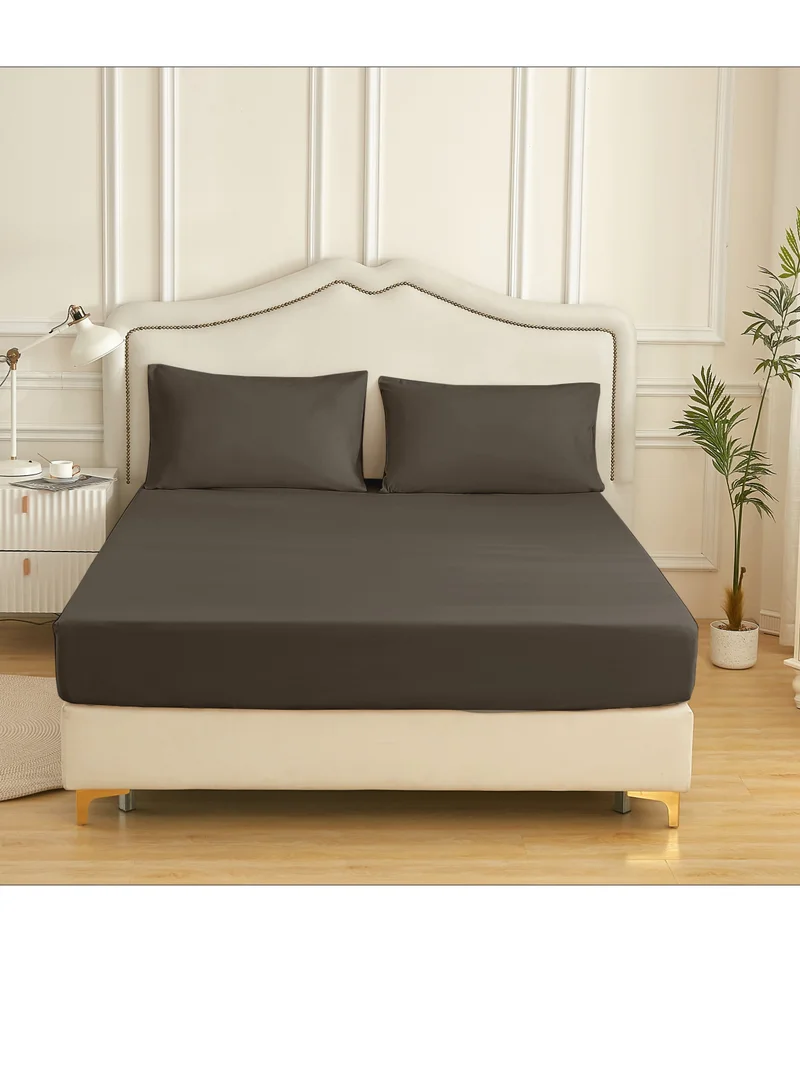 Donetella Bedding Fitted Sheet - Fits 180x200 Cm For King Bed - 3 Pcs (1 Fitted Sheet and 2 Pillowcases) - 35 Cm Deep Pocket - Solid Bed Sheet