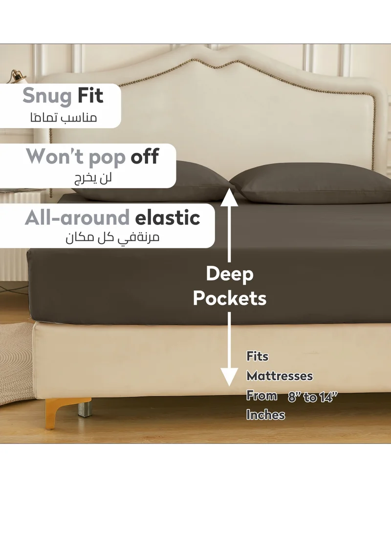 Donetella Bedding Fitted Sheet - Fits 180x200 Cm For King Bed - 3 Pcs (1 Fitted Sheet and 2 Pillowcases) - 35 Cm Deep Pocket - Solid Bed Sheet