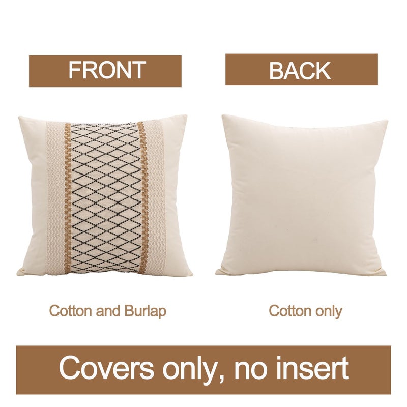 Mayler Yee Throw Pillow Covers 18 x 18 Inch 1PC for Farmhouse Living Room  Cotton & Burlap Textured Striped Woven Boho Pillow Covers (Beige & Black Grid) - Image 2