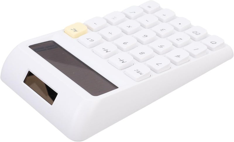 Zerodis Handicrafts and Battery Dual Power Large Display Responsive Mechanical Buttons Cute Basic Standard Calculator Office Calculator for Office Study School 12 Digits Solar (White) - Image 3