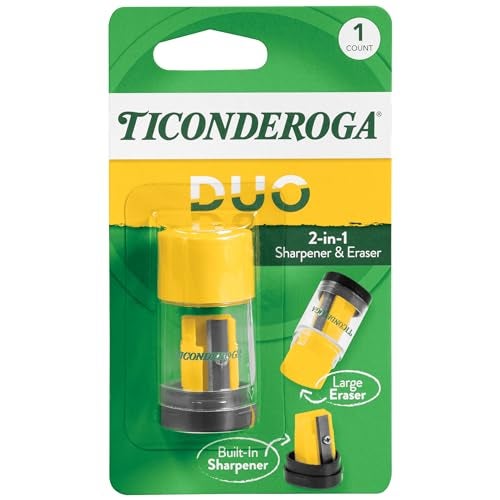 Ticonderoga مبراة وقلم رصاص ثنائية الوظيفة Ticonderoga 2 في 1 وممحاة، صفراء، 6 قطع - Image 1