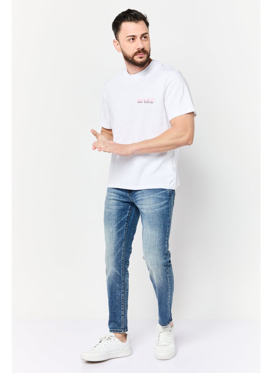 Jack Jones Men Crew Neck Short Sleeves Graphic Printed T-Shirt, White  - Image 2