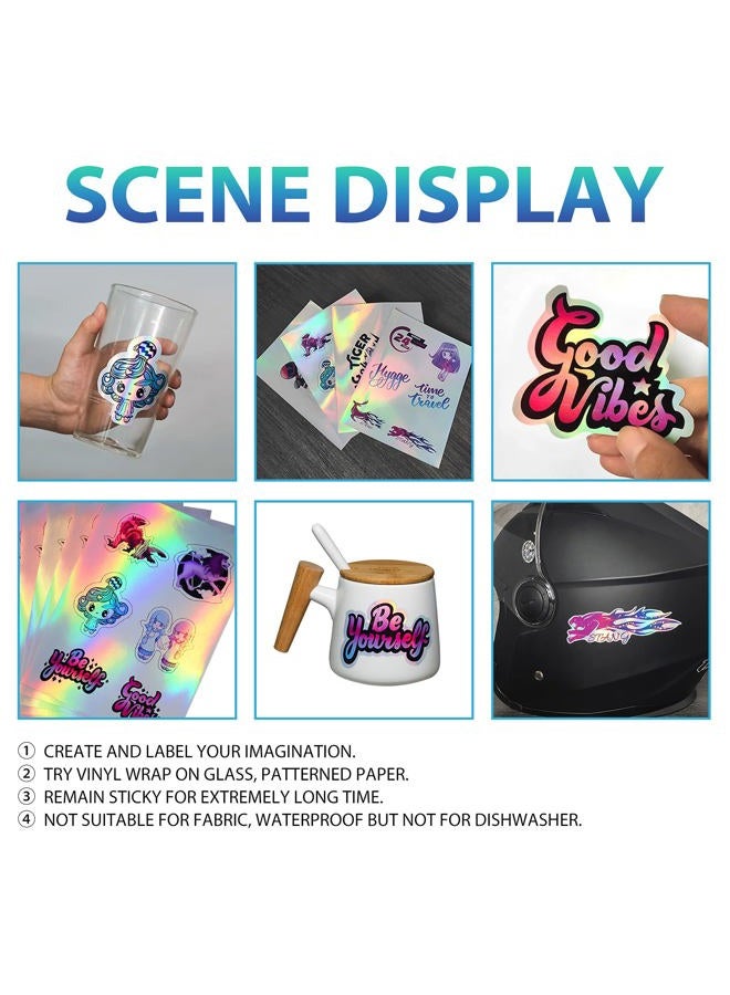 UOKHO Printable Holographic Sticker Paper for Ink Jet Printer, 8.5 x 11 Inches, 20 Sheets, Rainbow Vinyl, Waterproof - Image 2
