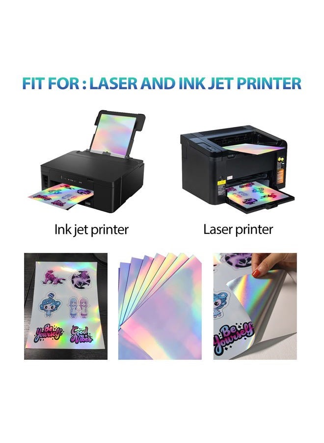 UOKHO Printable Holographic Sticker Paper for Ink Jet Printer, 8.5 x 11 Inches, 20 Sheets, Rainbow Vinyl, Waterproof - Image 5