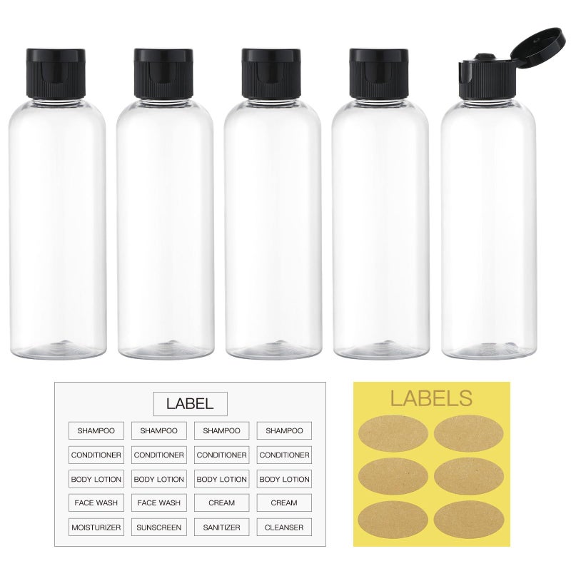 LISAPACK 3.4 oz Travel Bottles for Toiletries, 5pcs Travel Containers for Shampoo Tsa Approved, Plastic Empty Travel Size Bottles (100ml, Clear) - Image 1