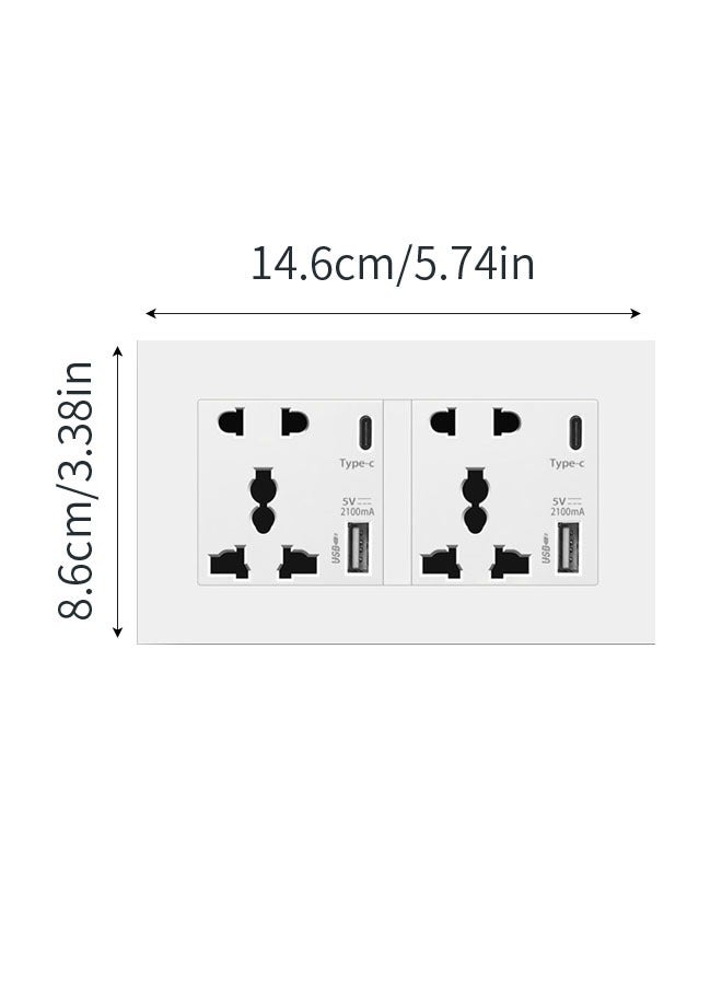 مقبس حائط ثنائي Universal بشاحن Type C و USB ، منفذ طاقة كهربائي بتقنية شحن QC ، للبيت والمكتب ، أبيض - Image 2