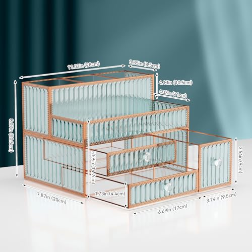 Youdepot Makeup Organizer Countertop - Tempered Glass Vanity Organizer for Cosmetics, Skincare, Hair Tools, Brushes, Perfume - Multipurpose Bathroom Counter Skincare Organizer - Image 5
