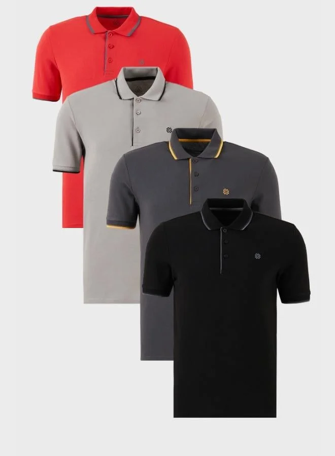 Buratti  Buratti Cotton Slim Fit Stripe Detailed Buttoned Polo Collar 4-Pack T Shirt Men's T SHIRT 5902118S4 for Men | Best Price UAE