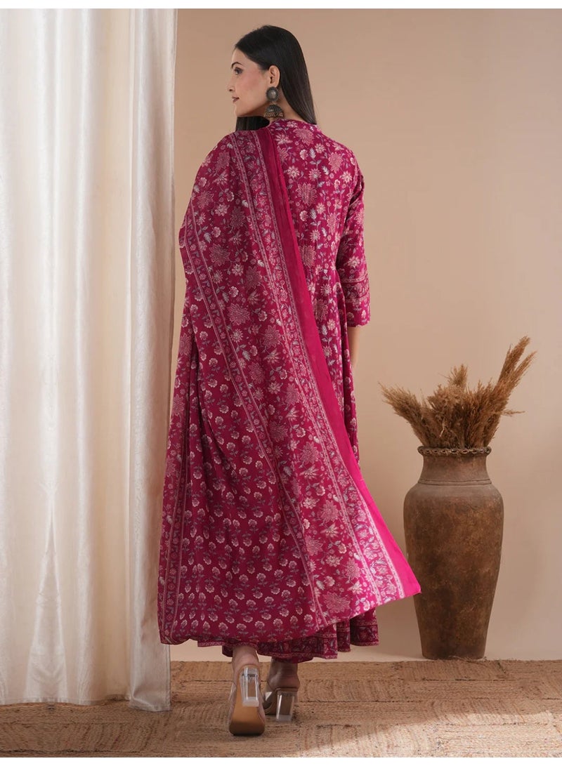 Women's Floral Anarkali Kurta Set in Pure Cotton - Image 5