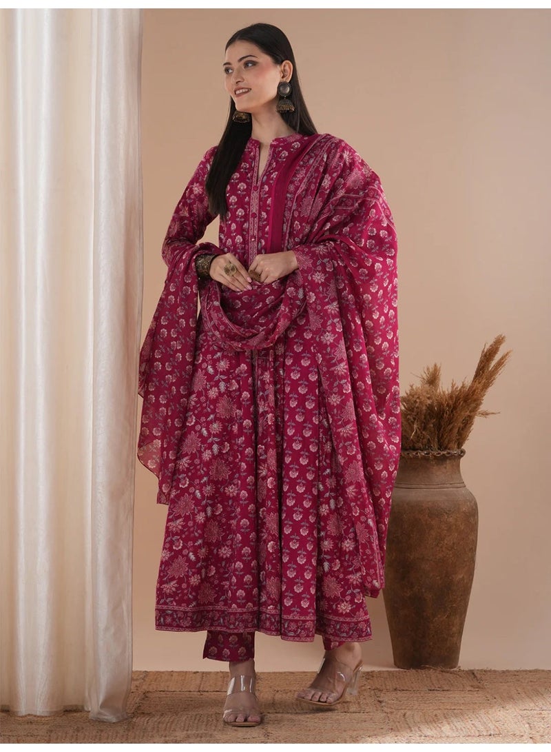 Women's Floral Anarkali Kurta Set in Pure Cotton - Image 4