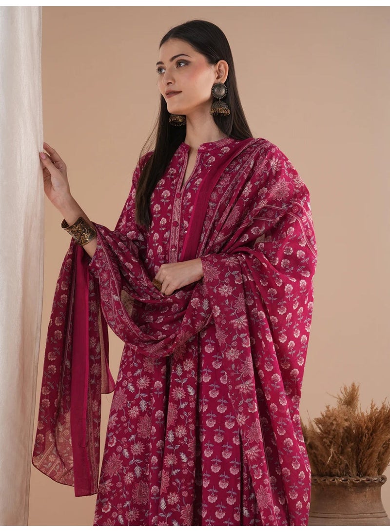 Women's Floral Anarkali Kurta Set in Pure Cotton - Image 2