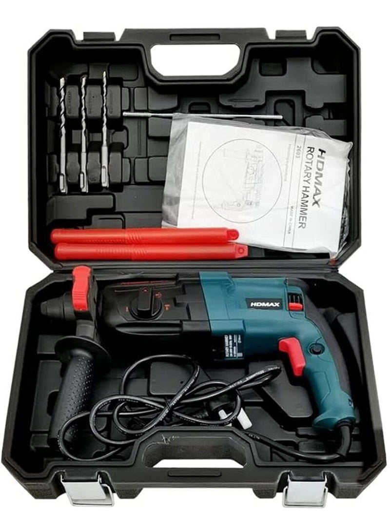 HD Max 800W Rotary Hammer Drill with 5 Bits & Chisel – Professional Performance & Durability