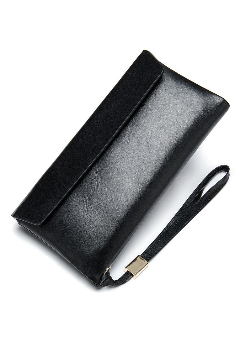 WalletBest Seller on Noon Black Long Medium Wallet Large Capacity 14 Card Slots + Photo Slot Top Handle Metal Snap Closure Chic Women Bag  - Image 1