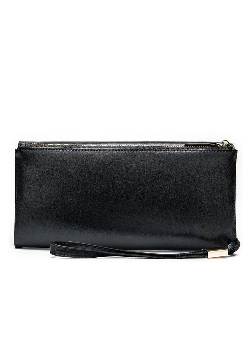 WalletBest Seller on Noon Black Long Medium Wallet Large Capacity 14 Card Slots + Photo Slot Top Handle Metal Snap Closure Chic Women Bag  - Image 2