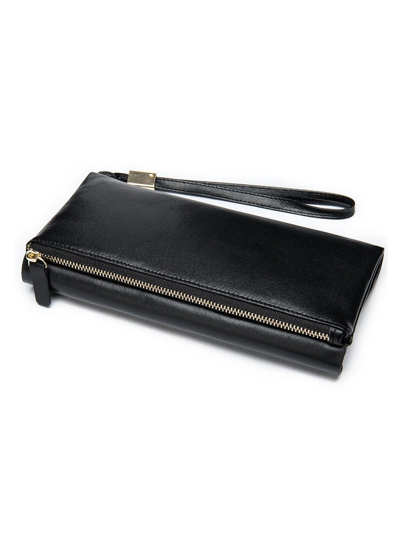 WalletBest Seller on Noon Black Long Medium Wallet Large Capacity 14 Card Slots + Photo Slot Top Handle Metal Snap Closure Chic Women Bag  - Image 3
