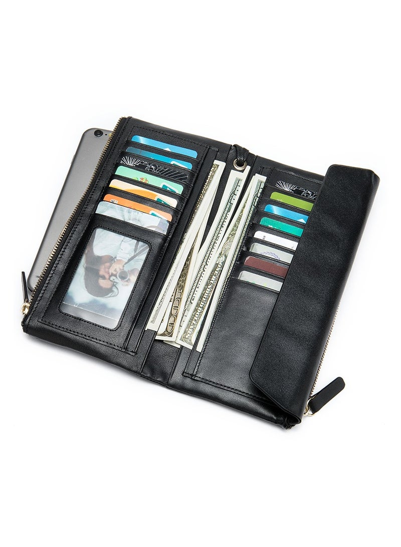 WalletBest Seller on Noon Black Long Medium Wallet Large Capacity 14 Card Slots + Photo Slot Top Handle Metal Snap Closure Chic Women Bag  - Image 4